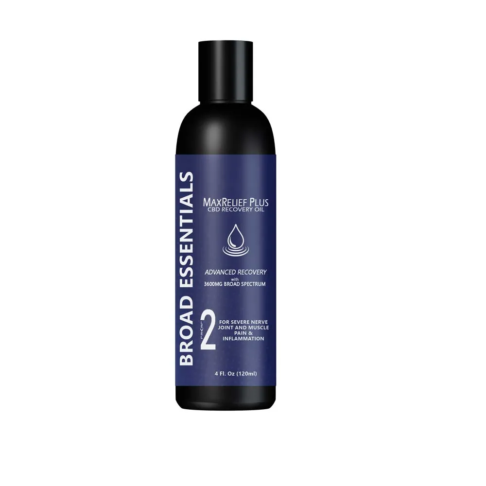 MaxRelief Plus Advanced Recovery CBD Oils for moderate to extreme nerve, muscle and joint pain and inflammation | Level 2 with 3600mg | Broad Essentials