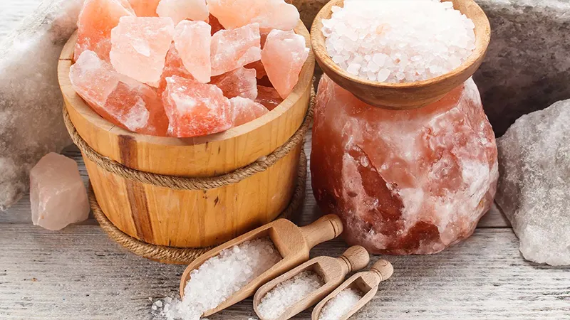 CBD Bath soaks | CBD infused bath soaks | CBD bath salts by Broad Essentials Different sea salts in baskets and scoops.