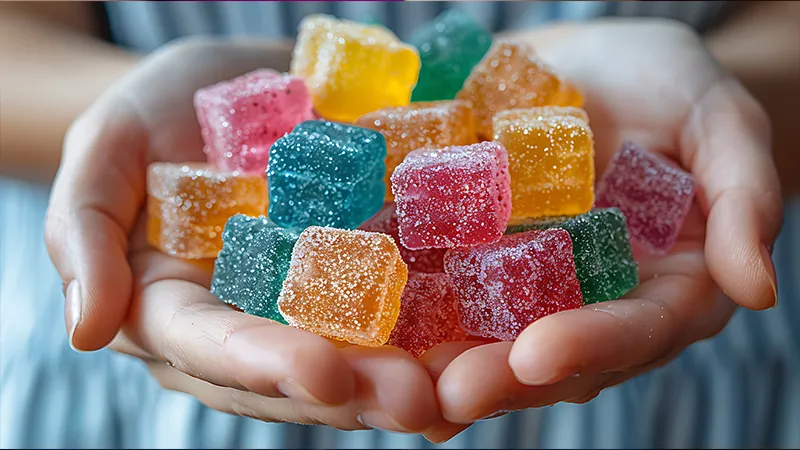 The best CBD Edibles | Broad Essentials 2 handfuls of CBD gummies.